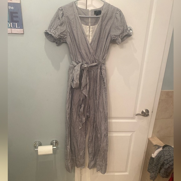 J.CREW COTTON STRIPED POPLIN TIE WAIST JUMPSUIT in greyish-blue and white stripe - Picture 3 of 11